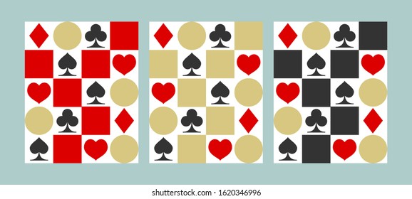 Seamless pattern with suits of playing cards, vector illustration for casino