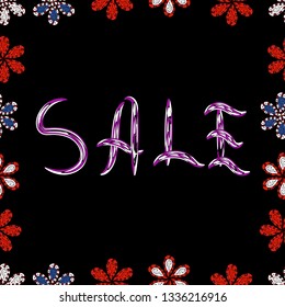 Seamless pattern. Summer background. Card for shoping. Vector. Sale banner template with cute elements in colorful background. Promotion offer with nice elements decoration in black, red, white colors