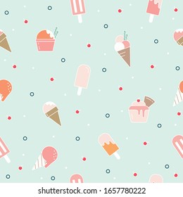 Seamless pattern with summer background, dessert, ice cream, popsicle, design concept used for background printing, gift wrapping, children's clothing, textile, vector illustration