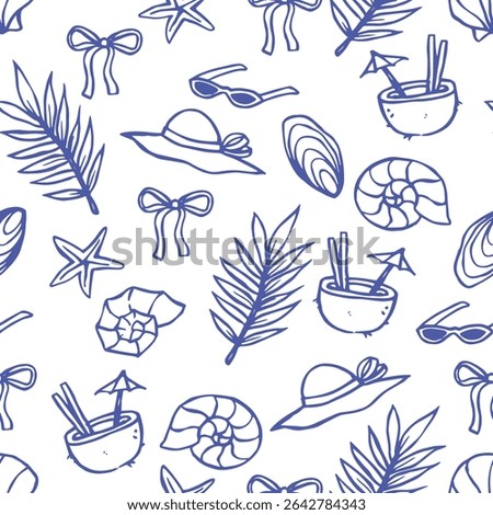 seamless pattern, summer beach holiday. doodle illustration
