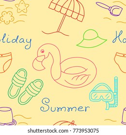 Seamless pattern of summer beach kids things vector illustration sketch 