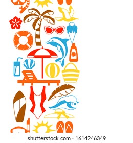 Seamless pattern with summer and beach objects. Illustration of stylized items.
