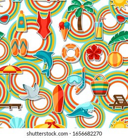 Seamless pattern with summer and beach objects. Illustration of stylized items.