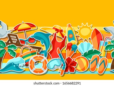 Seamless pattern with summer and beach objects. Illustration of stylized items.