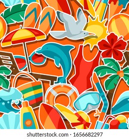 Seamless pattern with summer and beach objects. Illustration of stylized items.