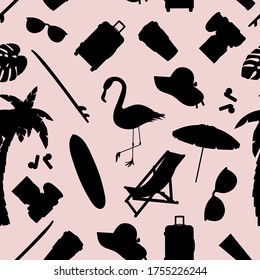 Seamless pattern with summer and beach objects. Illustration of stylized items.