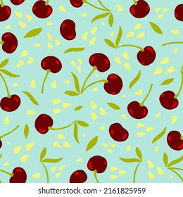 Seamless pattern with summer berries, cherries, sweet cherries.Vector graphics.