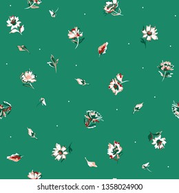 Seamless pattern Summer Blooming hand panting brush meadow flower randon repeat design for fashion fabric, wallpaper and all prints on greenary background color vector.