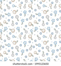 Seamless pattern with summer blue flowers . Cute doodle flower background.Seamless Floral Pattern in Vector