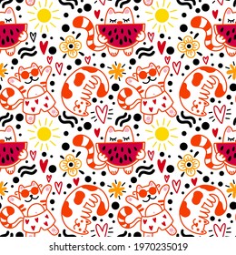 Seamless pattern with summer cats