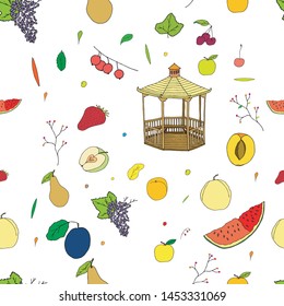 Seamless pattern with summer collection elements. Endless texture for season fruit design