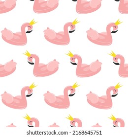 Seamless pattern with summer element: inflatable circle in the form of pink flamingo. Summer beach party. Vector image.