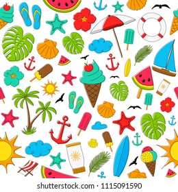 Seamless pattern with summer elements - concept of warpping paper. Vector.