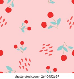 Seamless pattern with summer elements. Creative vector texture with cherries. Vector seamless summer pattern.