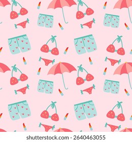 Seamless pattern with summer elements. Creative vector texture with summer elements and items. Vector seamless summer pattern.