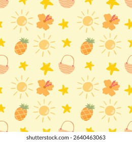Seamless pattern with summer elements. Creative vector texture with summer elements and items. Vector seamless summer pattern.