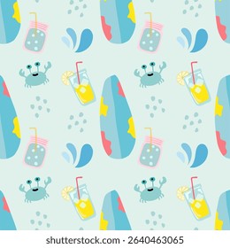 Seamless pattern with summer elements. Creative vector texture with summer elements and items. Vector seamless summer pattern.