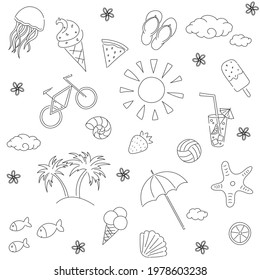 Seamless pattern with summer elements. Doodle style.