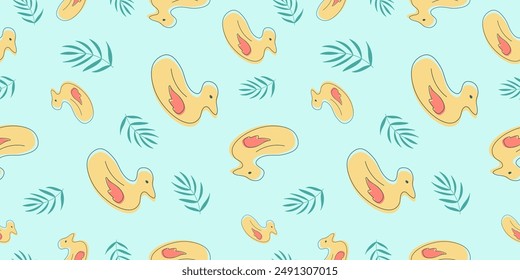 Seamless pattern with summer elements on blue background for fabric, drawing labels, print on t-shirt, wallpaper of children's room, vacation, holiday or summer design.