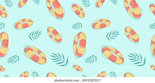 Seamless pattern with summer elements on blue background for fabric, drawing labels, print on t-shirt, wallpaper of children's room, vacation, holiday or summer design.