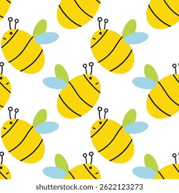 seamless pattern summer, flowers, bee, Bright Colorful background. Clean, bright design. Isolated.