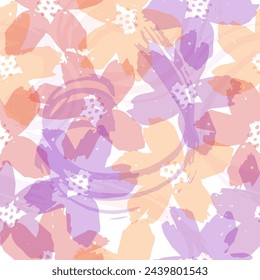 Seamless pattern of summer flowers drawn in orange and purple watercolor. abstract colorful  Watercolor vector design of rose, hydrangea and daisy flowers