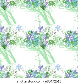Seamless pattern with summer flowers and leaves on white background. Herbal pattern in light colors for the design of clothes.
