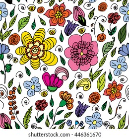 Seamless pattern of summer flowers on a white background.