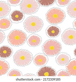 Seamless pattern with summer flowers.Watercolor vector painting.  Small colorful flowers. White background.