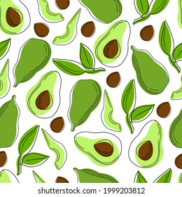 Seamless pattern with summer fruits, avocado pattern, fruit slices icons, juicy and stylish design, for printing on textiles, packaging paper, stationery and personal design