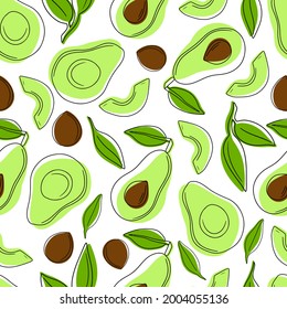 Seamless pattern with summer fruits, avocado pattern, fruit slices icons, juicy and stylish design, for printing on textiles, packaging paper, stationery and personal design