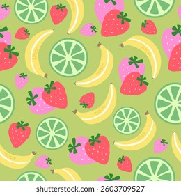 Seamless pattern of summer fruits and berries. Background for kitchen decor, paper, cover, textile, wallpaper.