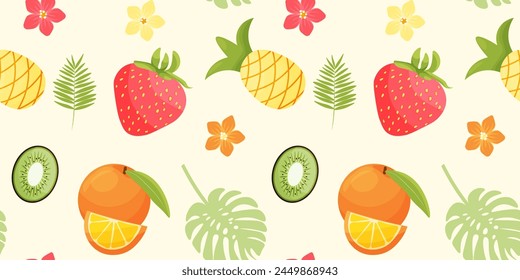 Seamless pattern with summer fruits . Fruit mix design for fabric and decor. vector