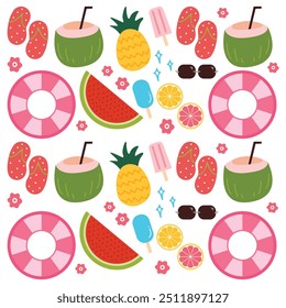 Seamless Pattern Summer with Fruits and Sandal Vector Illustration