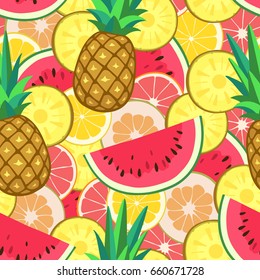 Seamless pattern with summer fruits. Vector illustration.