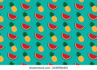 seamless pattern with summer fruits. watermelon and pineapple seamless pattern. Decorative summer elements seamless pattern.