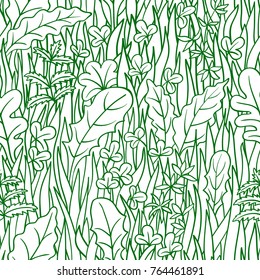 Seamless pattern with summer grass on the white. Vector background.