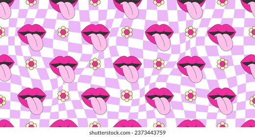 Seamless Pattern  Summer groovy 70s with hippie style