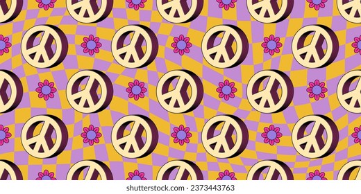 Seamless Pattern  Summer groovy 70s with hippie style