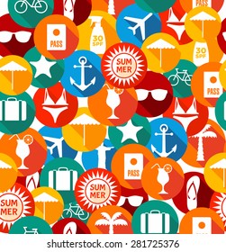 Seamless pattern of summer icons. Bright summer texture in flat design.