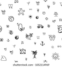 Seamless pattern summer icons, in a cartoon style doodle, completely handmade.