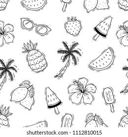seamless pattern of summer icons with doodle art