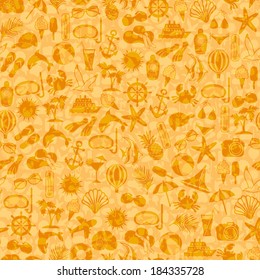 seamless pattern summer icons on orange background