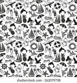 seamless pattern summer icons on white background