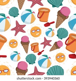 Seamless Pattern With Summer Icons on White Background