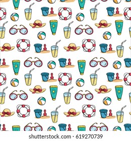 seamless pattern of summer icons on white background