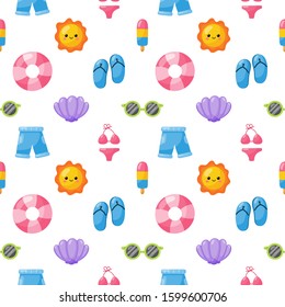 seamless pattern with summer icons. travel and tourism on white background. vector Illustration.