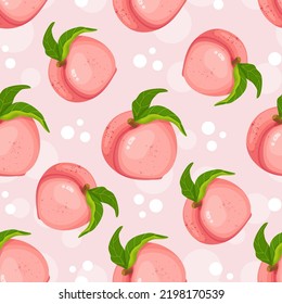 Seamless pattern with summer juicy peach fruits.Vector background.