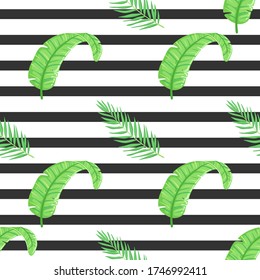 seamless pattern of summer leaves with black background