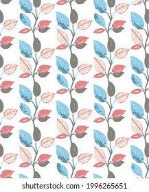 seamless pattern with summer leaves, Seamless decorative template texture with pastel blue leaves. Seamless stylised leaf pattern. Vector Illustration